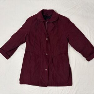 Vintage (90s) Regent Park Burgundy Plum Utility Trench Mid-Length Car Coat Jacke